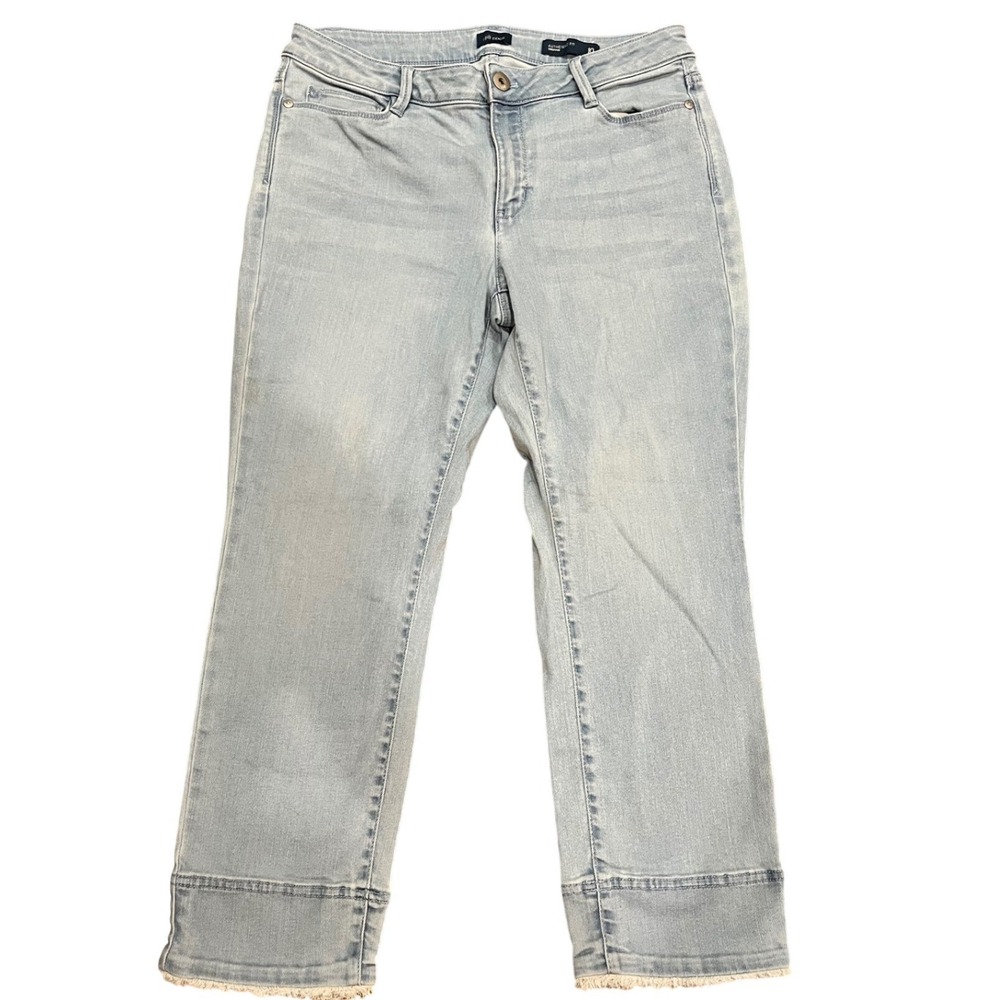 NYDJ Straight Leg Jeans Women Light Wash Fringed Cuff Denim 10